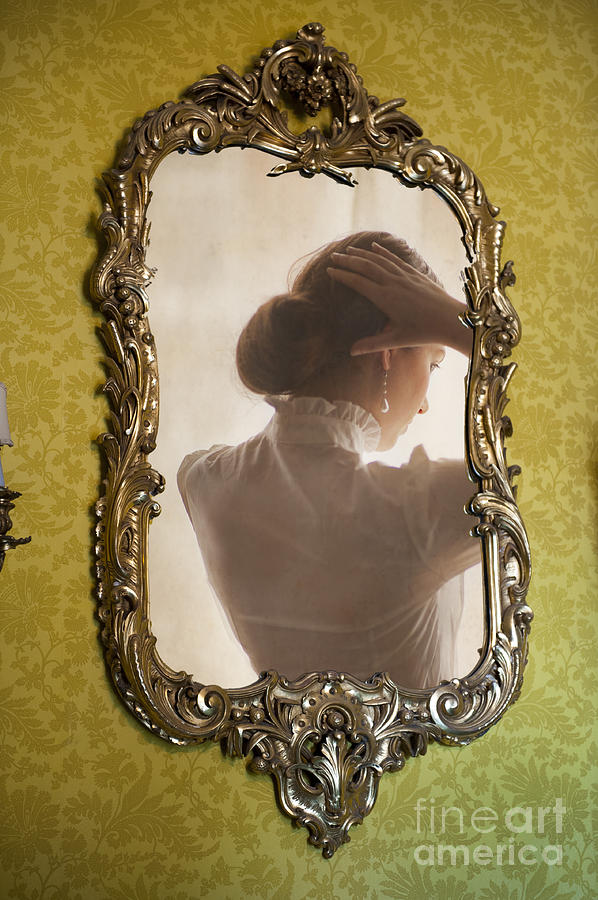 Earring Photograph - Edwardian Woman Styling Her Hair In The Mirror by Lee Avison