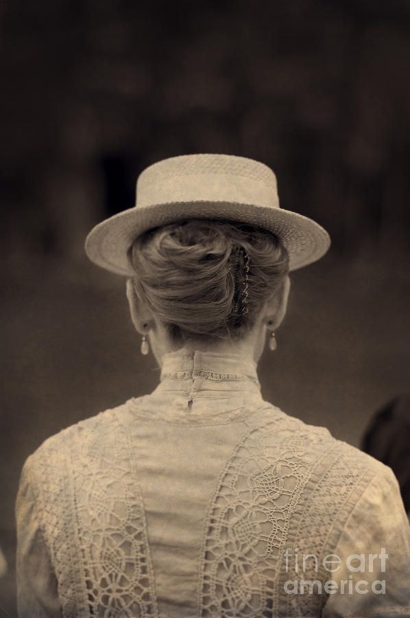 Black And White Photograph - Edwardian Woman With Straw Boater Rear View by Lee Avison