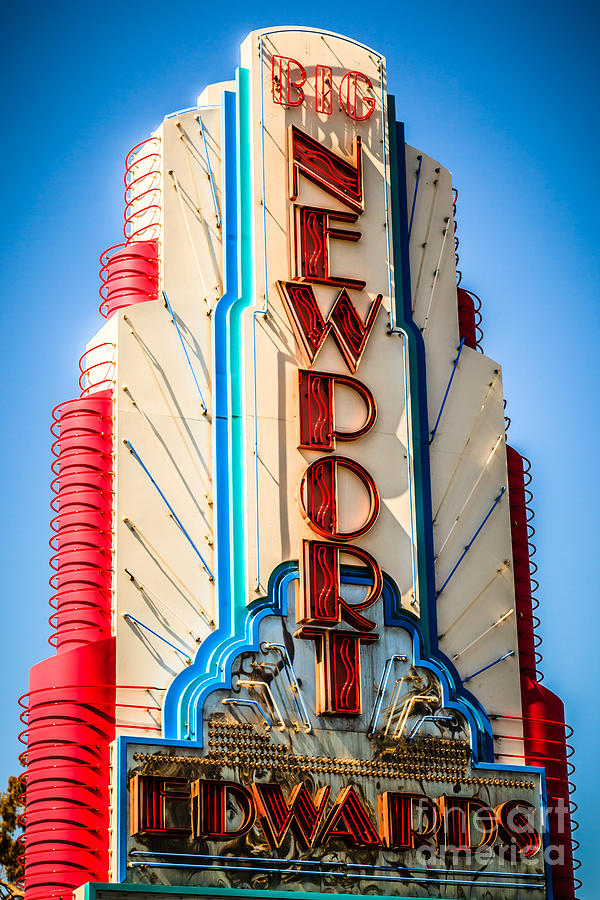 Big Movie Photograph - Edwards Big Newport Theatre Sign in Newport Beach by Paul Velgos