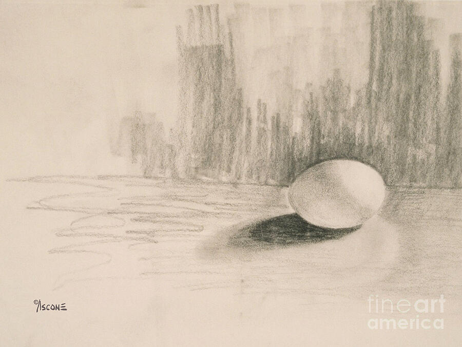 Egg and Shadow Drawing by Teresa Ascone