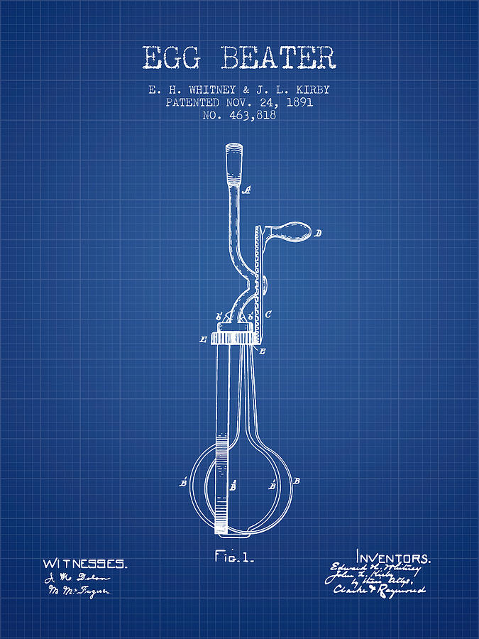 Egg Digital Art - Egg Beater patent from 1891 - Blueprint by Aged Pixel