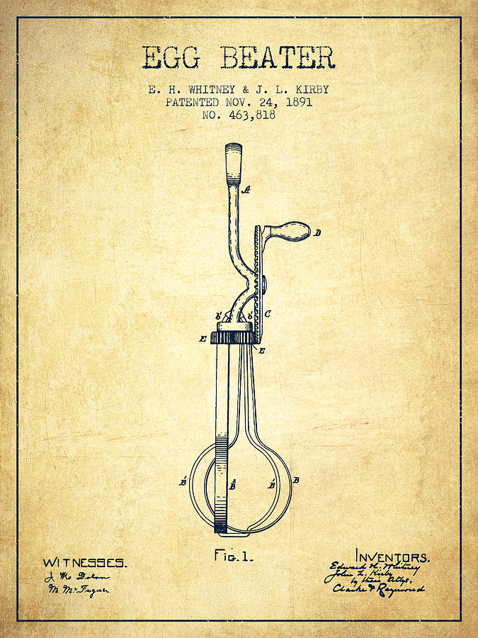Egg Digital Art - Egg Beater patent from 1891 - Vintage by Aged Pixel