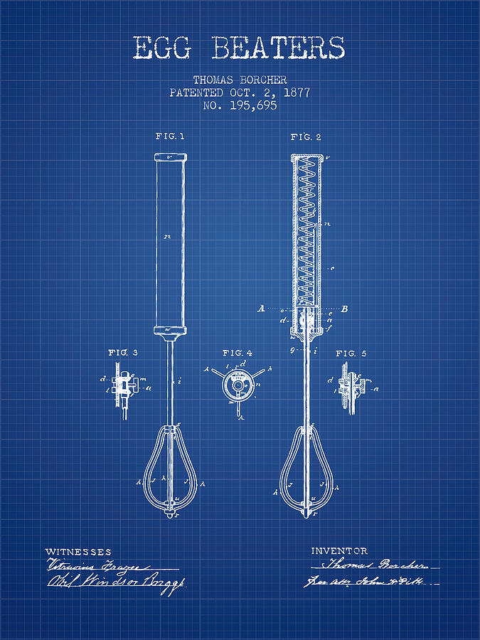 Egg Digital Art - Egg Beaters patent from 1877 - Blueprint by Aged Pixel