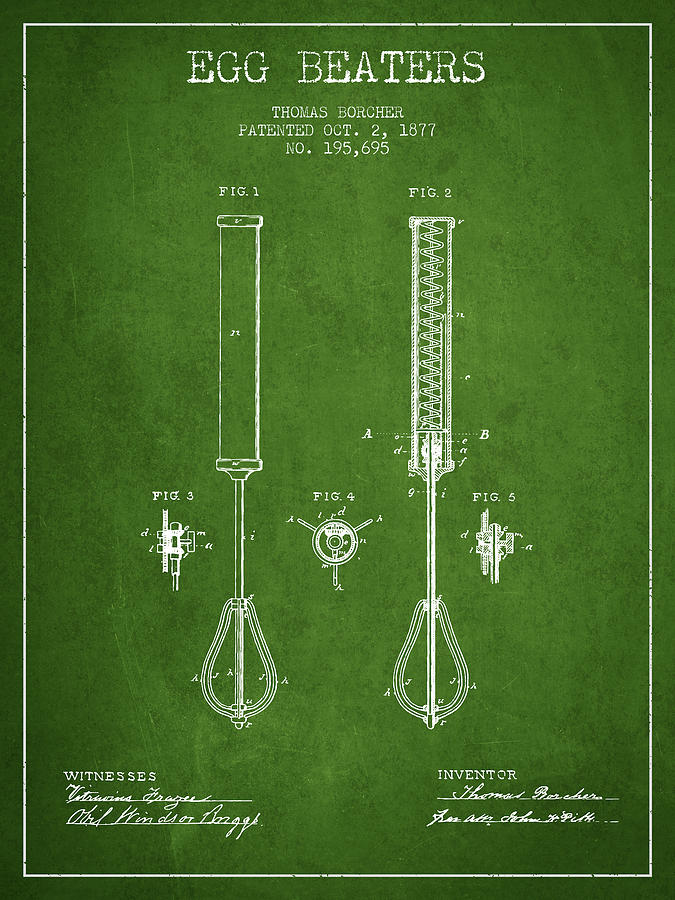 Egg Digital Art - Egg Beaters patent from 1877 - Green by Aged Pixel