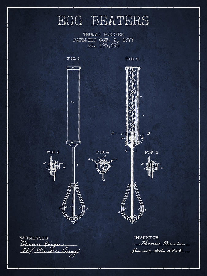 Egg Digital Art - Egg Beaters patent from 1877 - Navy Blue by Aged Pixel