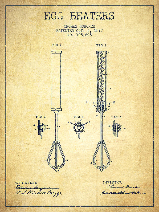 Egg Digital Art - Egg Beaters patent from 1877 - Vintage by Aged Pixel