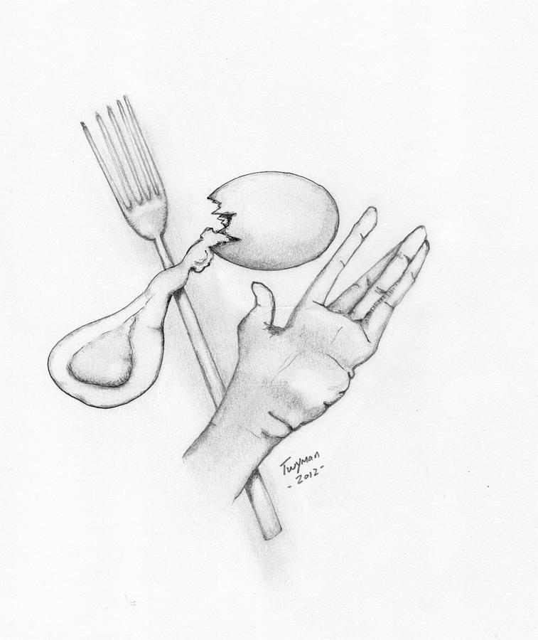 Egg Fork Hand Drawing by Dan Twyman