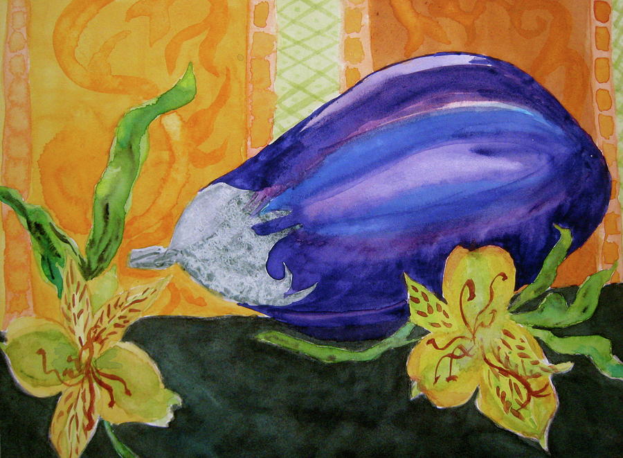 Eggplant and Alstroemeria Painting by Beverley Harper Tinsley