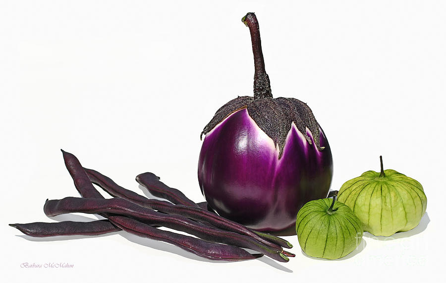 Eggplant Tomatillos and Beans Photograph by Barbara McMahon