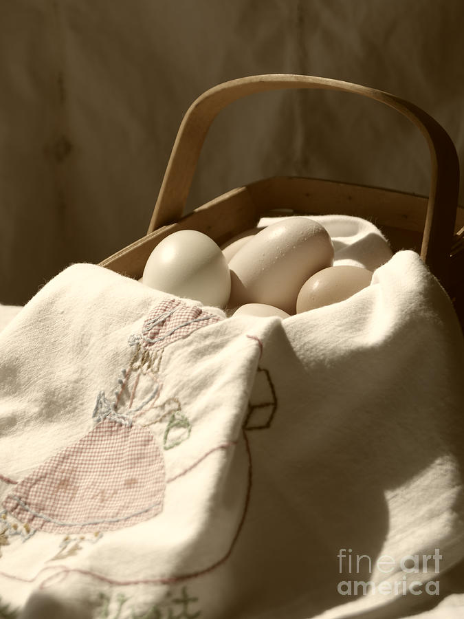 Eggs in a Basket Sepia Photograph by MM Anderson