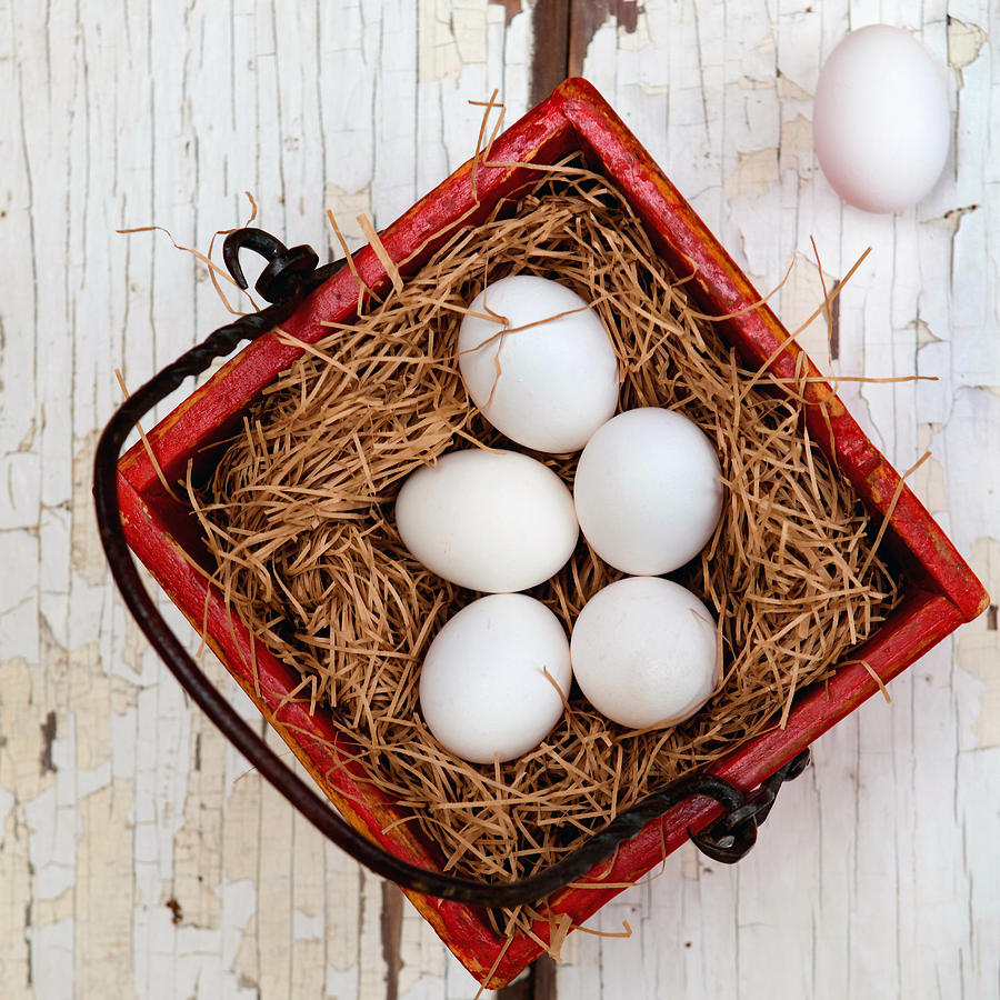 Eggs in Red Basket Photograph by Art Block Collections