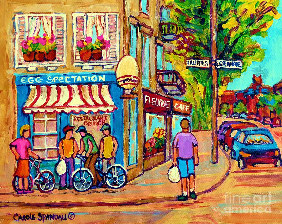 Eggspectations Restaurant Montreal Paintings Rue Laurier City Scenes Carole Spandau Painting by Carole Spandau