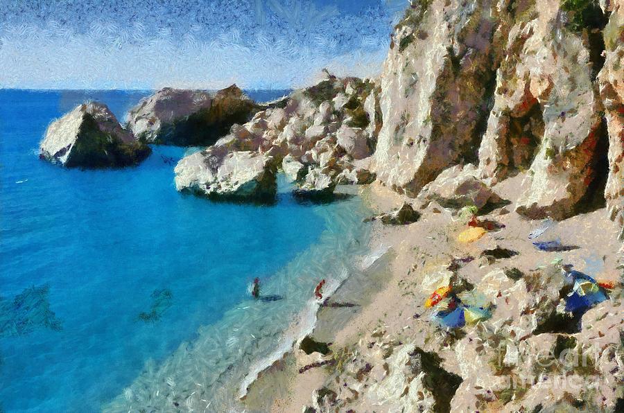 Egremni beach in Lefkada island Painting by George Atsametakis