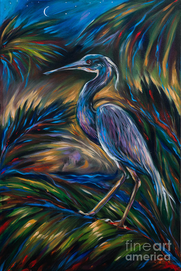 Egret at Night Painting by Linda Olsen