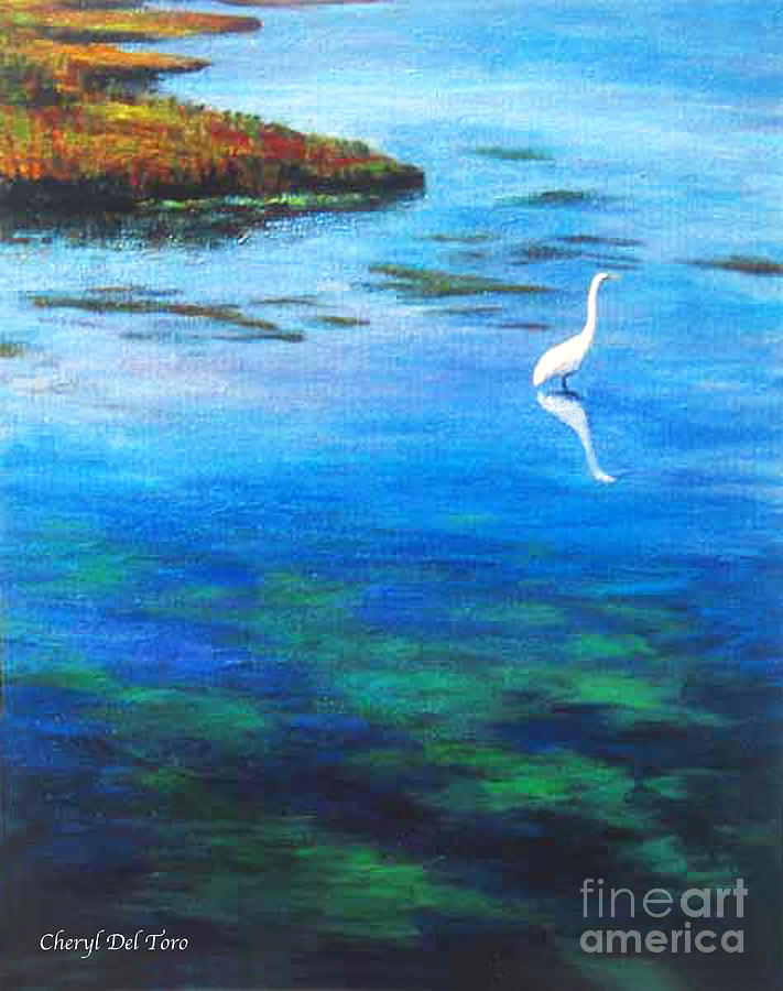 Egret Painting by Cheryl Del Toro