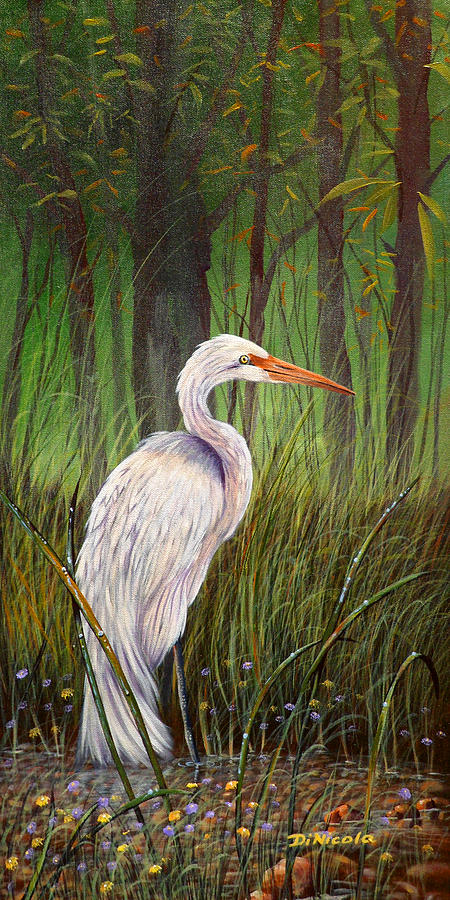 Egret Fishing Painting by Anthony DiNicola
