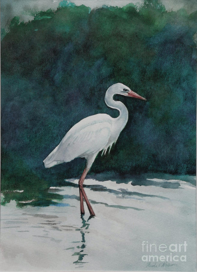 Egret Painting by Heidi E Nelson