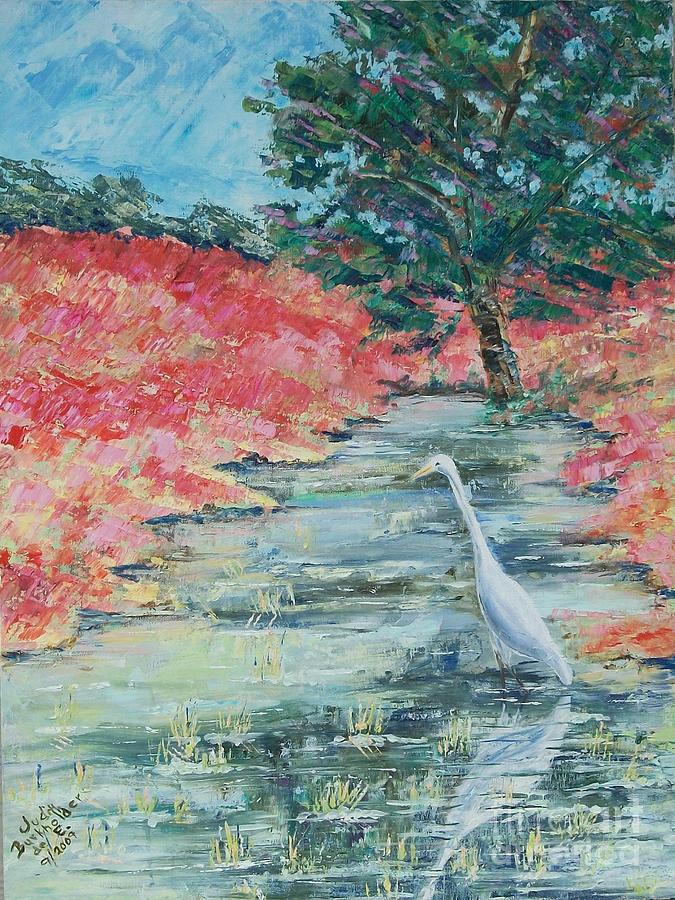 Egret in Late Summer - SOLD Painting by Judith Espinoza