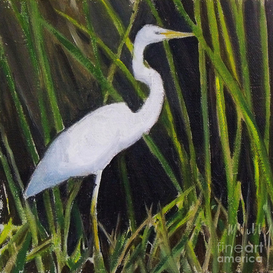Egret In Marsh Painting