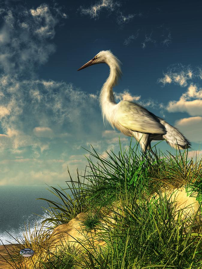 Egret in the Dunes Digital Art by Daniel Eskridge