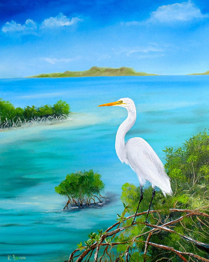 Egret in the Mangroves Painting by Kevin  Brown