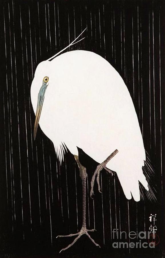 Egret In the Rain Painting by Thea Recuerdo