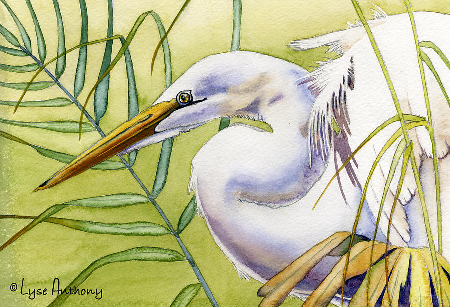 Egret Painting by Lyse Anthony