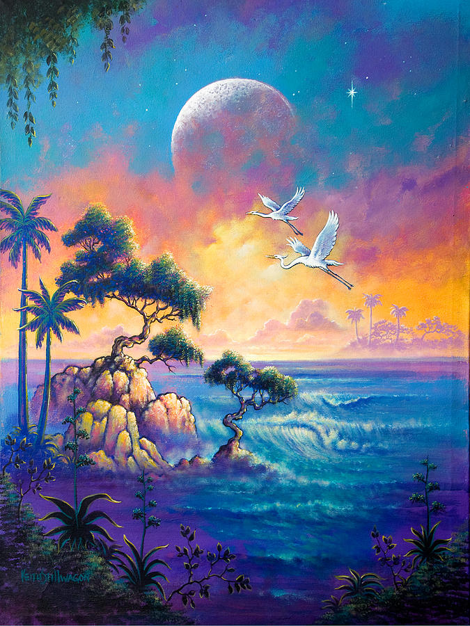 Egret Moon Painting by Keith Stillwagon