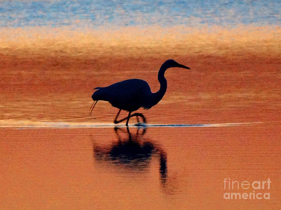 Egret Silhouette against Coppery Sunset Water Photograph by Pat Miller
