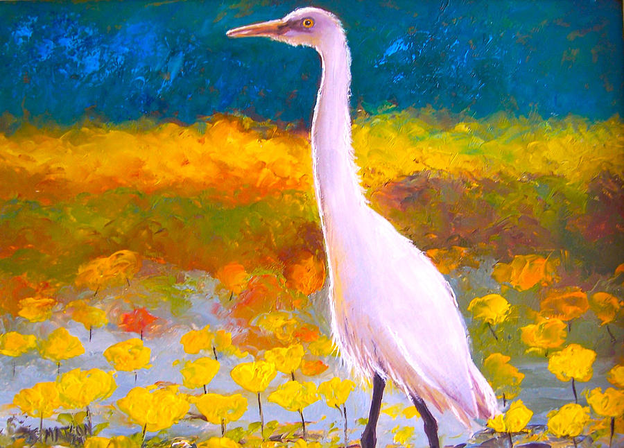 Egret Water Bird Painting by Jan Matson