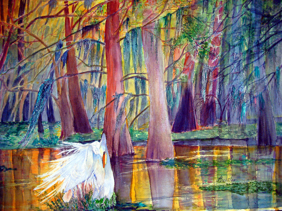 Nature Painting - Egrets Bath by AnnE Dentler