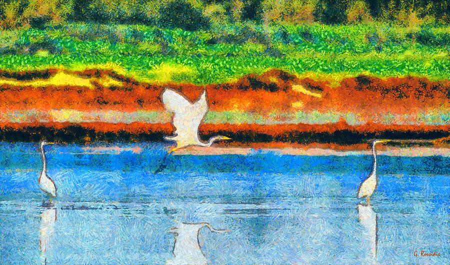 Egrets Painting by George Rossidis