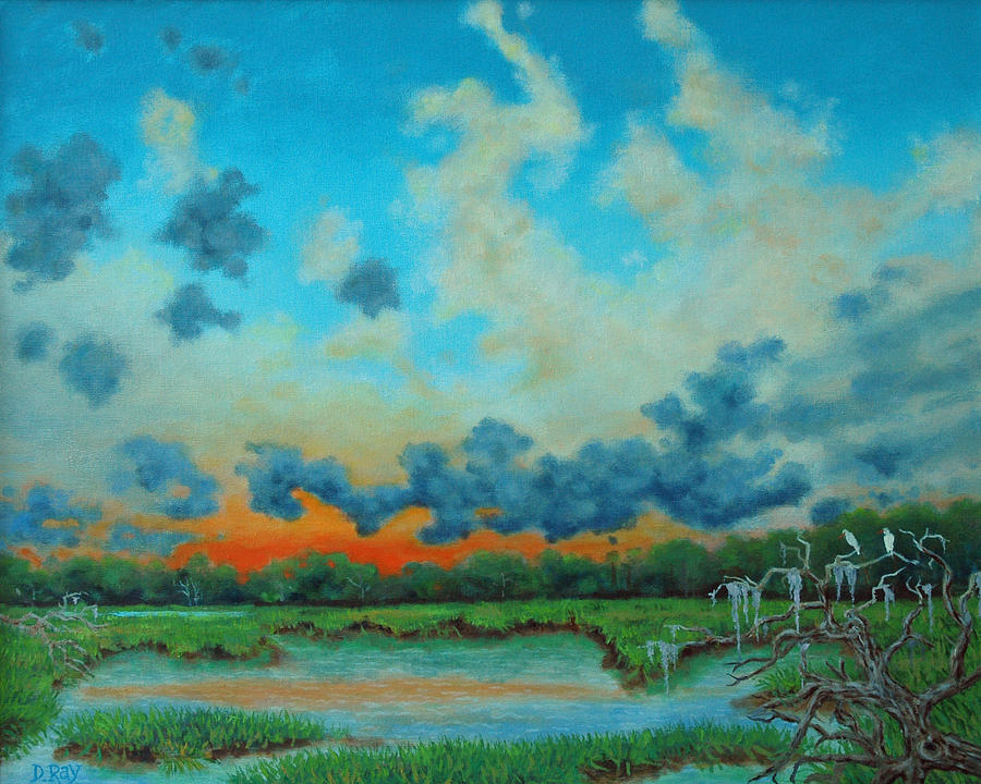 Egrets Watching Sun Set Painting by Dwain Ray