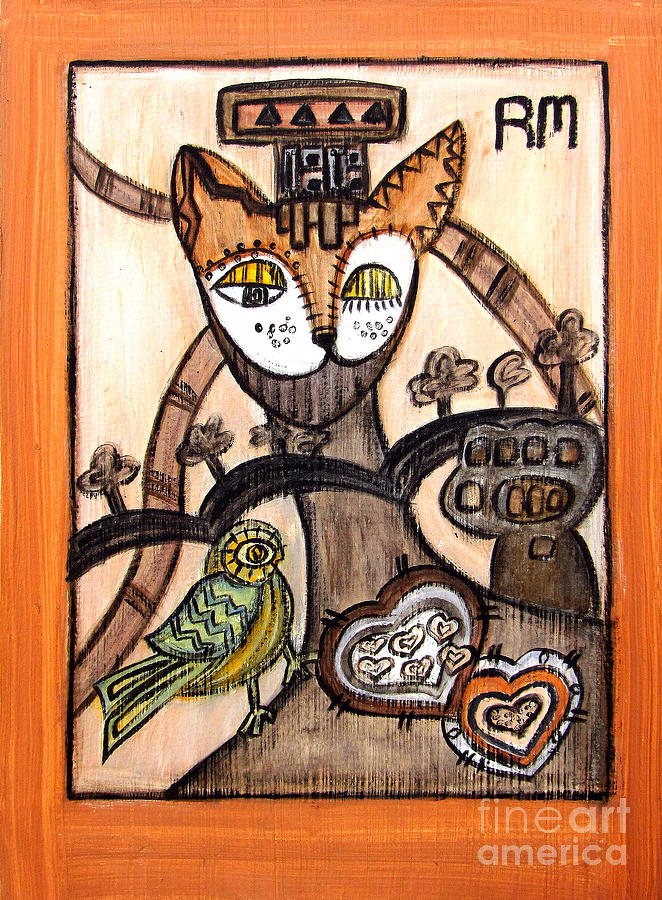 Nature Painting - Egyptian god cat with two hearts by Rosemary Lim