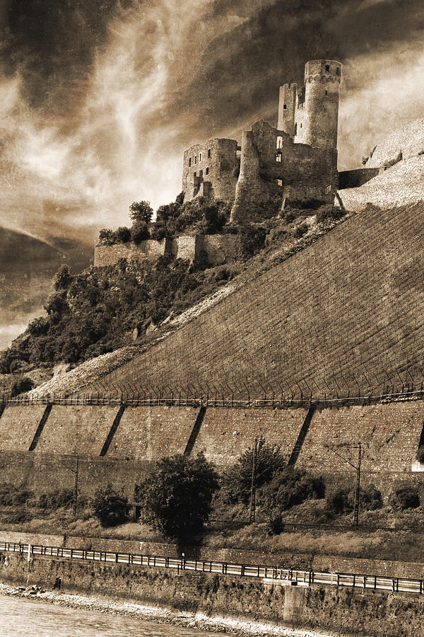 Ehrenfels Castle Germany Sepia Photograph by Greg Kluempers