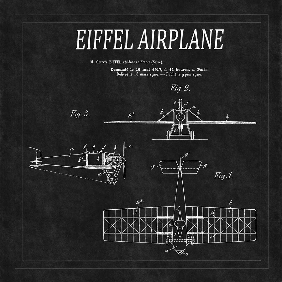 Airplane Photograph - Eiffel Airplane Patent 2 by Andrew Fare