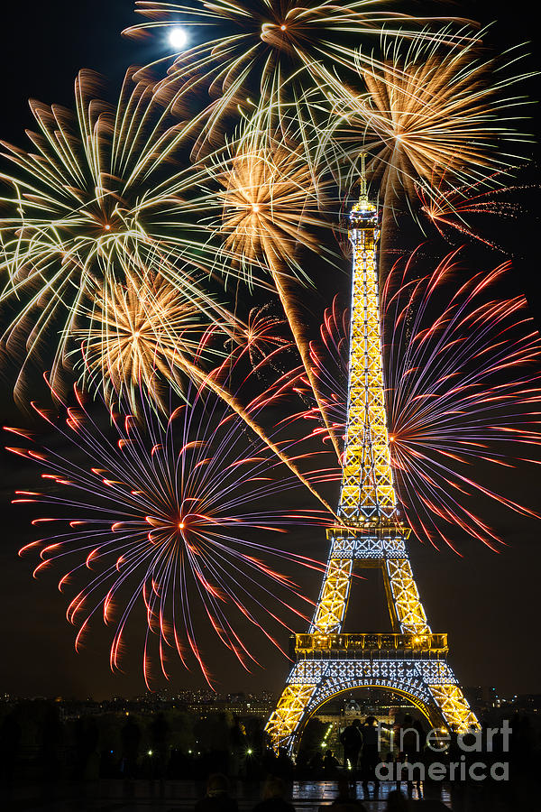 Eiffel Fireworks and a Full Moon Photograph by Michael Trahan - Fine ...