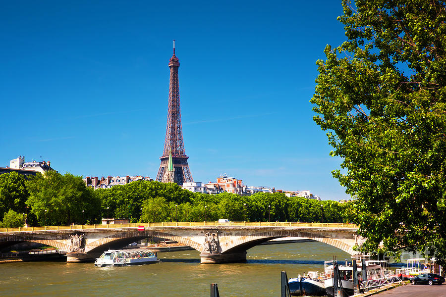Eiffel Tower And Bridge On Seine River In Paris France Photograph