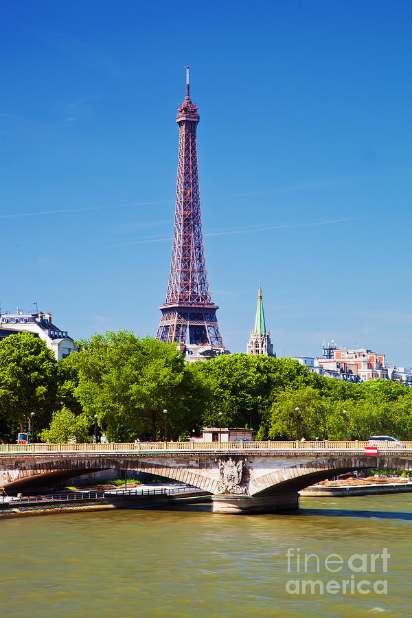 Paris Photograph - Eiffel Tower and bridge on Seine river in Paris by Michal Bednarek