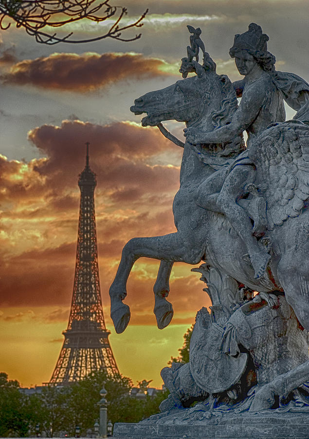 Eiffel Tower and Equestrian Sculpture HDR Photograph by Carl Purcell
