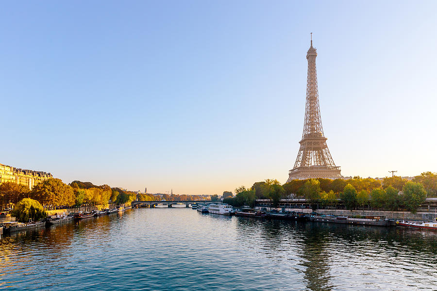 Eiffel Tower and Seine river at sunrise, Paris, France Photograph by Alexander Spatari
