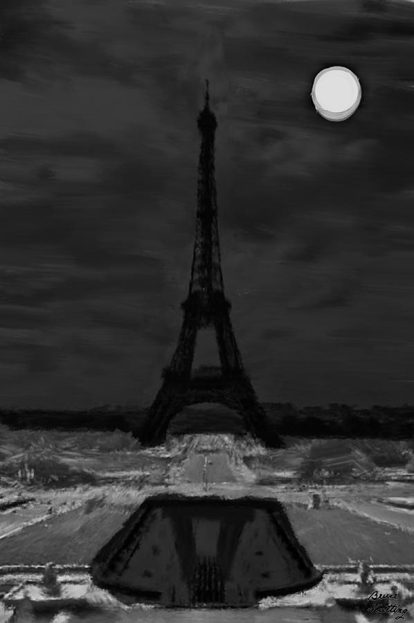 Eiffel Tower at Night in Black and White Painting by Bruce Nutting