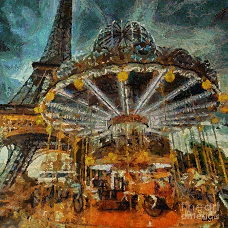 Eiffel Tower Carousel Painting by Dragica  Micki Fortuna