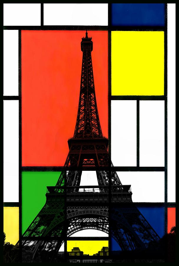 Eiffel Tower in a Mondrian Setting Digital Art by Mike Marsden