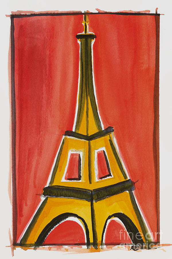 Eiffel Tower Orange and Yellow Painting by Robyn Saunders