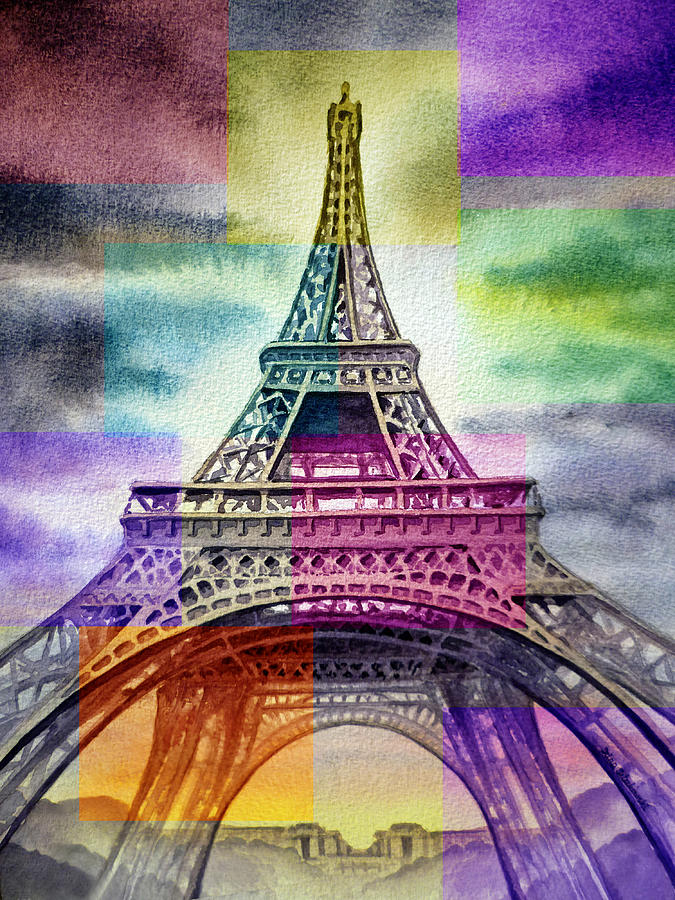 Eiffel Tower Rainbow Painting by Irina Sztukowski