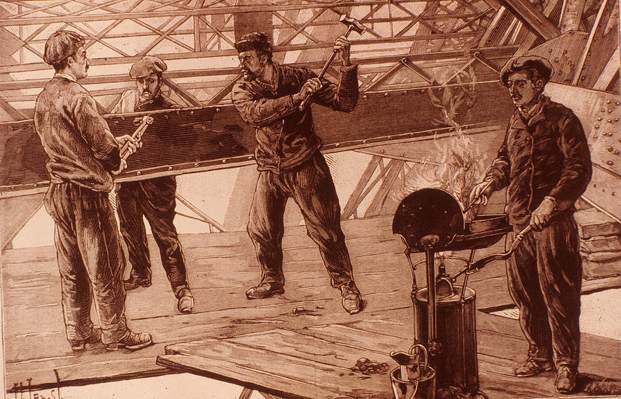Eiffel Tower Riveters 1889 Painting by Granger