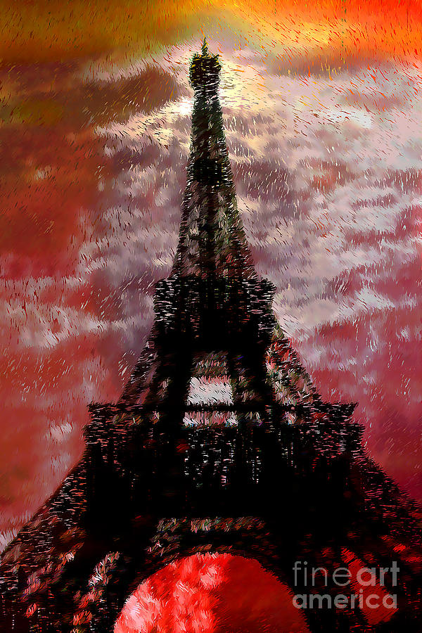 Eiffel Tower Sunset Digital Art by Wernher Krutein