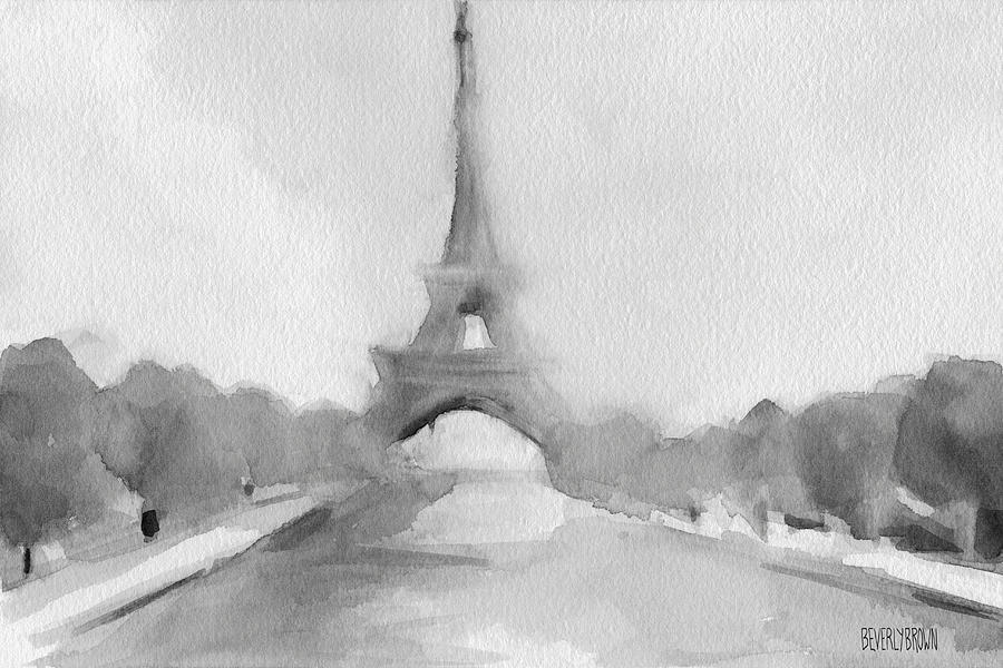 Paris Painting - Eiffel Tower Watercolor Painting - Black and White by Beverly Brown Prints