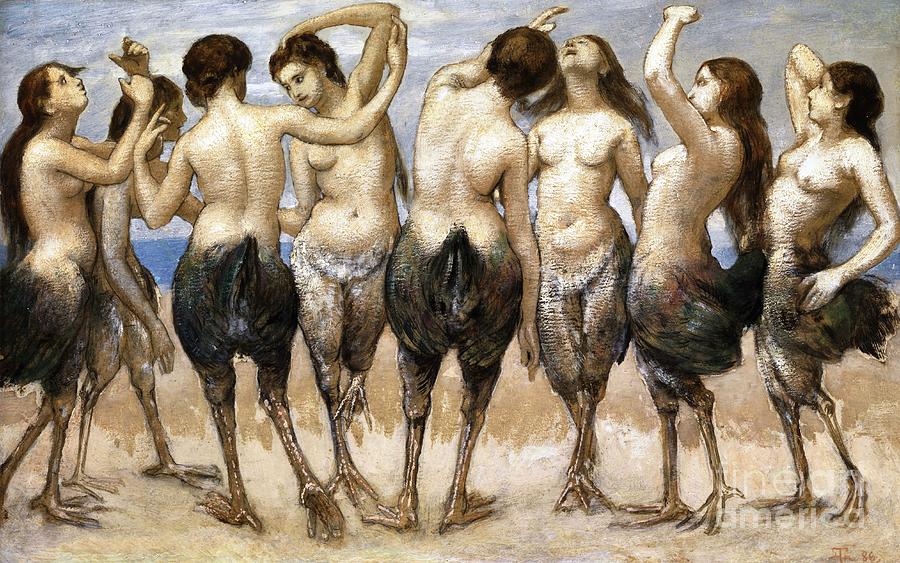 Eight dancing women in bird bodies Painting by Thea Recuerdo